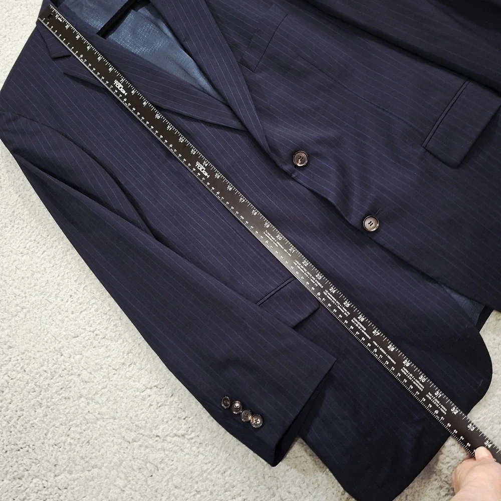 Boss Hugo‎ Boss Navy Light Blue Pinstripe Wool Coat Blazer Double Vented 44R